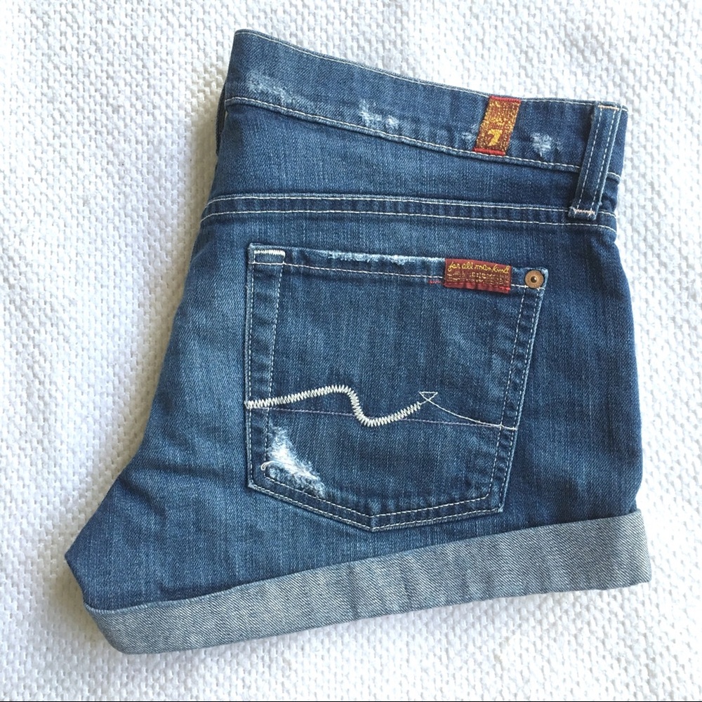 7 For All Mankind Blue Denim Jean Shorts